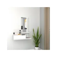 homemania vestiaire - meuble d’entree mode avec miroir, tiroir, étagères - blanc en bois, 60 x 29,8 x 80 cm