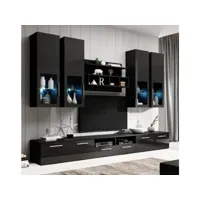 ensemble meuble tv vitrines étagère led  300cm  noir finition brillante  modèle acosta msam059blbl