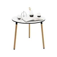 giantex table d'appoint ronde moderne plateau en bois φ 80cm à motif en faux marbre 3 pieds en acier antirouille pour cuisine, salon style scandinave nordique