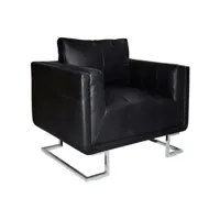 fauteuil chaise siège lounge design club sofa salon cube avec pieds chromés cuir synthétique noir helloshop26 1102044par3