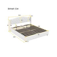 lit adulte lit coffre 180x200 cm lit double lit capitonné hydraulique avec rangement blanc