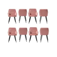 ensemble de 8 chaises de salle à manger camden - tapissées de velours avec pattes en métal - rose
