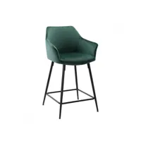 chaise haute de bar en velours vert et piétement métal noir - chic 66584205