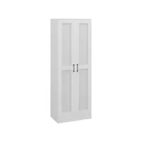 armoire 2 portes 4 étagères dim. 60l x 36,5l x 175h cm poignées métal noir panneaux blanc