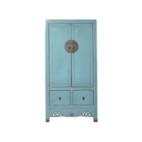 armoire de rangement en bois coloris bleu ciel - longueur 89 x profondeur 52 x hauteur 180 cm