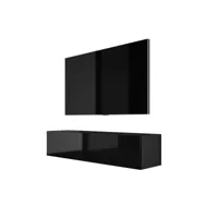 meuble tv suspendu, d: l: 140 cm, h : 34 cm, p : 32 cm, noir noir brillant. rangement tv, meuble tv mural, table tv, meuble television
