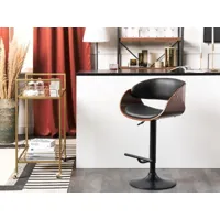 chaise de bar en bois foncé et cuir pu noir baku ii 326080