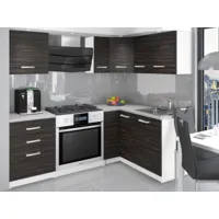 askett - cuisine complète d'angle + modulaire  l 300cm 8 pcs - plan de travail inclus - ensemble armoires modernes cuisine - ébène
