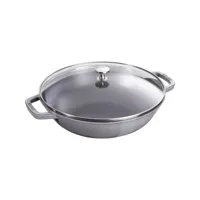 wok en fonte émaillée + couvercle verre 30cm gris graphite - 1312918 1312918