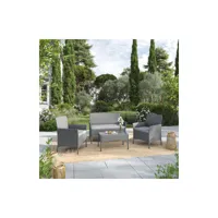 imora - salon de jardin résine tressée gris - ensemble 4 places - canapé + fauteuil + table