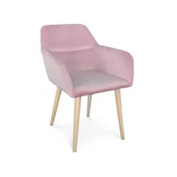 chaise avec accoudoirs velours rose et pieds bois clair nathy