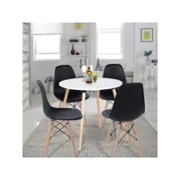 ensemble table à manger ronde et lot de 4 chaises scandinave blanche noir bois