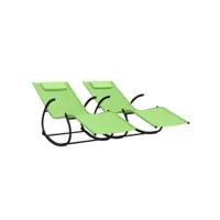 lot de deux chaises longues transat à bascule acier et textilène vert helloshop26 02_0011977