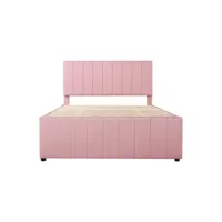 lit gigogne en lin 140x200cm avec 3 tiroirs et conception à rayures verticales,rose