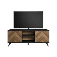meuble tv 2 portes effet bois à chevrons - noir 136 cm - dario