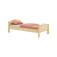 lit simple flims 90 x 190 cm pour enfant, avec tête et pieds de lit arrondi, en pin massif finition naturelle