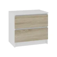 skandi - table de chevet contemporain chambre 60x55x40 cm - 2 tiroirs larges - design moderne&robuste  - table d'appoint - blanc/sonoma