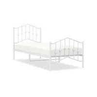 moderne structure de lit métal avec tête de lit/pied de lit blanc 90x190 cm deco891971