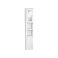 meuble colonne de salle de bain 2 portes avec étagères réglables 2 niches miroir panneaux particules blanc