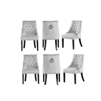 ensemble de 6 chaises de salle à manger windsor - rembourrage en velours moelleux et pieds en bois massif robustes - parfait pour votre salle à manger et salon - gris clair