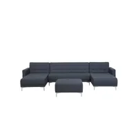 canapé panoramique convertible en tissu gris foncé 5 places avec pouf aberdeen 128278