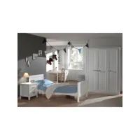 lit 90x200 - chevet 2 tiroirs - armoire 3 portes et bureau lewis - blanc