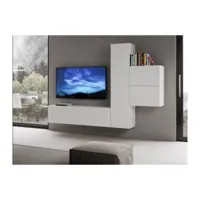 meuble tv modulable suspendu design blanc kina l 254cm - 4 pièces