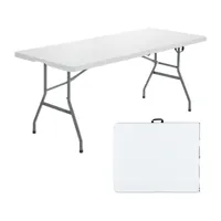 costway table de camping table pliante transportable en plastique et acier robuste table de jardin 180 x 73 x 73 cm blanche