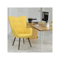 fauteuil de bureau en tissu jaune, des accoudoirs rembourés et des pieds en bois massif