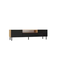 cami - meuble tv bas style glamour - 1 tiroir + 2 portes - l 160 cm - pieds en métal - façades à lamelles - noir