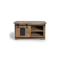 meuble tv  console 1 porte coulissante - bois de manguier et métal - coloris naturel - 50x90x40 cm