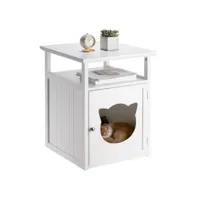 table de chevet gato petite commode avec un espace nid pour chat, en mdf lasuré de coloris blanc