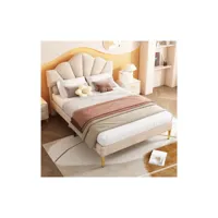 lit rembourré en velours avec cadre en fer doré et tête de lit réglable - 140*200 cm - beige moselota