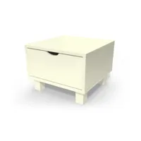 table de chevet bois cube + tiroir  ivoire chevcub-iv