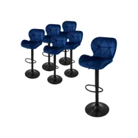 lot 6 tabourets de bar rembourrées velours chaise bleu hauteur réglable 59-79 cm