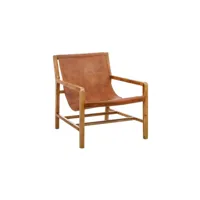 fauteuil lounge teck-cuir marron - essaouira n°2 - l 69 x l 82 x h 82 cm - neuf