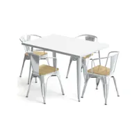 pack table de salle à manger et 4 chaises de salle à manger avec accoudoirs design industriel - nouvelle édition - bistrot stylix acier