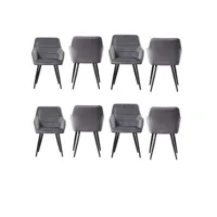 ensemble de 8 chaises de salle à manger camden - tapissées de velours avec pieds en métal - gris foncé