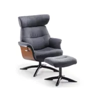fauteuil de relaxation manuel avec repose pied bois et tissu bleu arkos