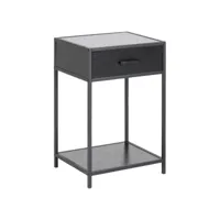 table de chevet ou d'appoint 1 étagère et un tiroir en mdf et métal - noir