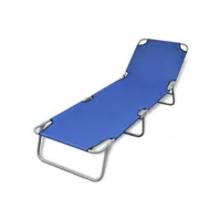 transat chaise longue bain de soleil lit de jardin terrasse meuble d'extérieur pliable acier 189 x 58 x 27 cm enduit de poudre bleu helloshop26 02_0012796