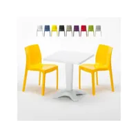 table carrée blanche 70x70cm avec 2 chaises colorées grand soleil set bar café ice patio grand soleil