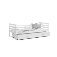 lit enfant milo 90x190 blanc - blanc livré avec sommiers, tiroir et matelas en mousse de 7cm
