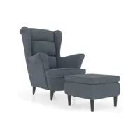 fauteuil salon - fauteuil à oreilles avec tabouret gris foncé velours 78x90x96,5 cm - design rétro best00006899159-vd-confoma-fauteuil-m05-2245