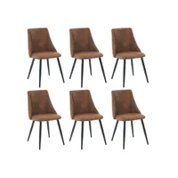 lot de 6 chaises de salle à manger assise rembourrée en suédine pieds en métal pour cuisine salon chambre bureau, style industriel, marron