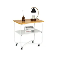 giantex table d'appoint à roulettes (2 verrouillables) 60x40x61cm,2 etagère de rangement avec cadre métal, montage facile pour salon et chambre