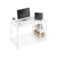 bureau avec rangement, table d’ordinateur, avec 2 étagères réversibles, poste de travail, pour télétravail, salon, cadre en acier, style moderne, blanc érable