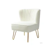 petite chaise  en velours, moderne sans accoudoirs avec pieds en métal doré et capitonné en velours, chaise de salle à manger en velours de salon adaptée aux petits espaces, ivoire