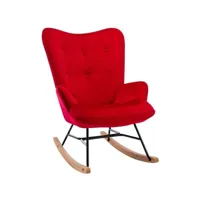 fauteuil à bascule rocking chair bouton décoratif en tissu velours rouge confortable et design fab10075