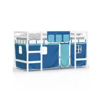 lit mezzanine enfants-80x200cm - lit jeune - lit simple et rideaux bleu bois pin massif peor58376